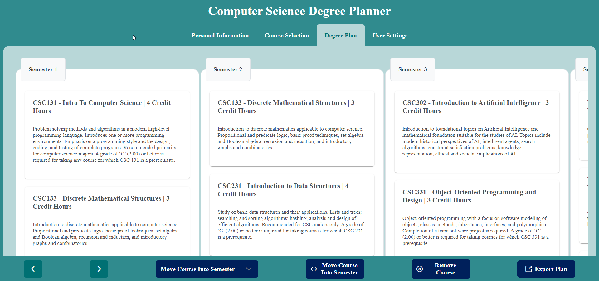 UNCW Computer Science Course Scheduler